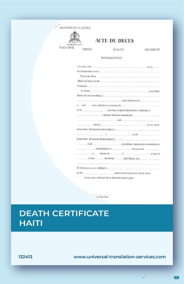 Download Haiti Ministry of justice death certificate Photoshop template